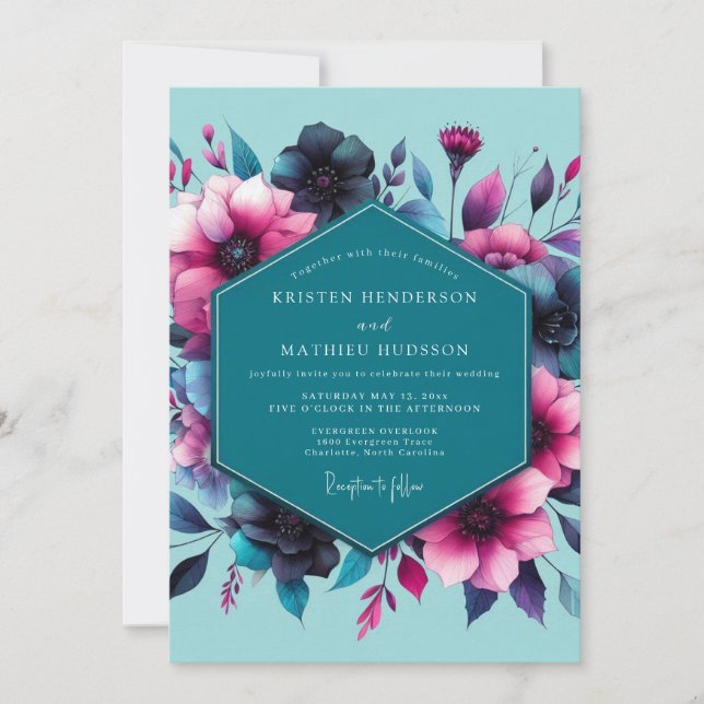 Invitation Mariage Teal Fuchsia Humeur Fleurie (Devant)
