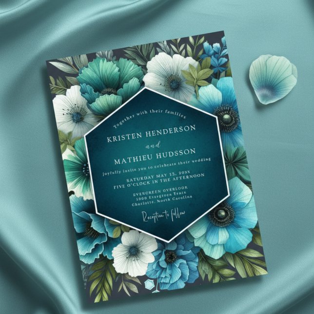 Invitation Mariage Teal Lush Bloom (Créateur téléchargé)