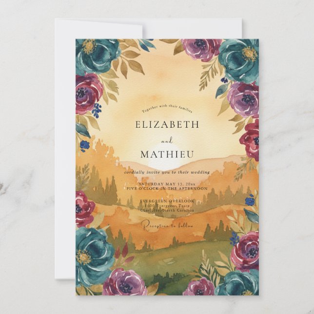 Invitation Mariage Teal Magenta Pivoine (Devant)