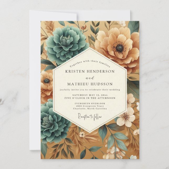 Invitation Mariage Teal Ocbre Récolte (Devant)