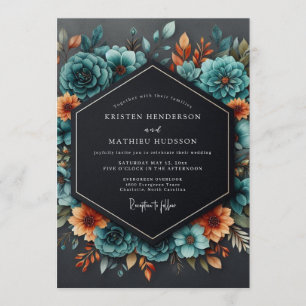 Invitation Mariage Teal Orange Brûlé Maussade