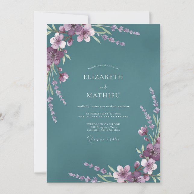 Invitation Mariage Teal Violet Wisteria (Devant)
