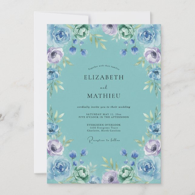 Invitation Mariage Teal Whispering Bloom (Devant)