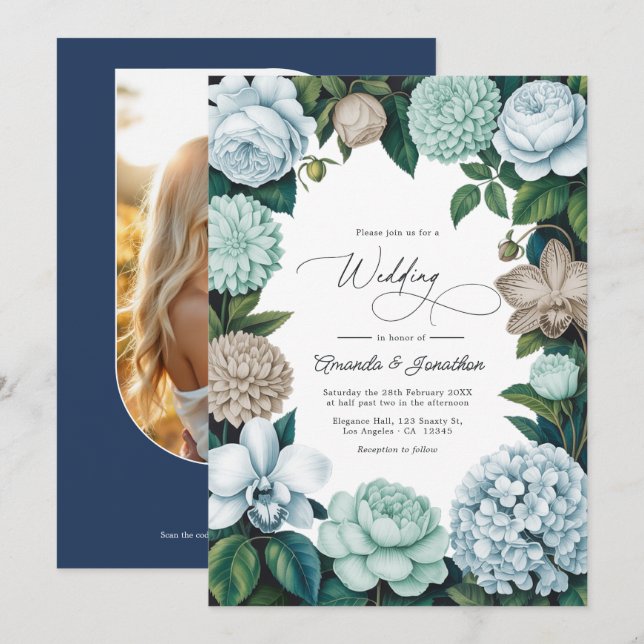 Invitation Mariage Teinte de Brouillard Côtier/Embrun et Bois (Devant / Derrière)