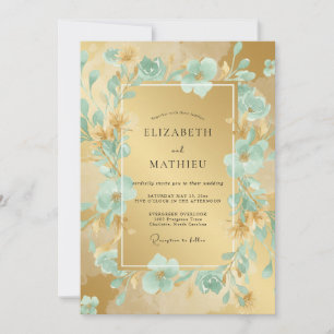 Invitation Mariage Teinte Florale Turquoise Lumineux