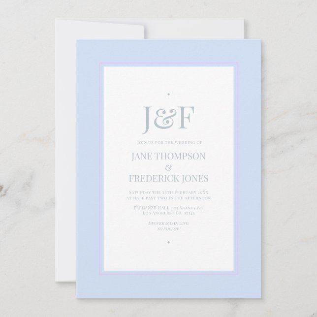 Invitation Mariage Tendance Argent, Bleu Glacé et Lilas (Devant)