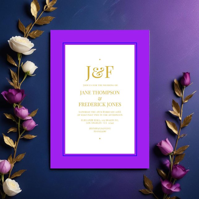 Invitation Mariage tendance bleu, violet, or et noir (Blue, Purple, Gold, and Black Wedding)
