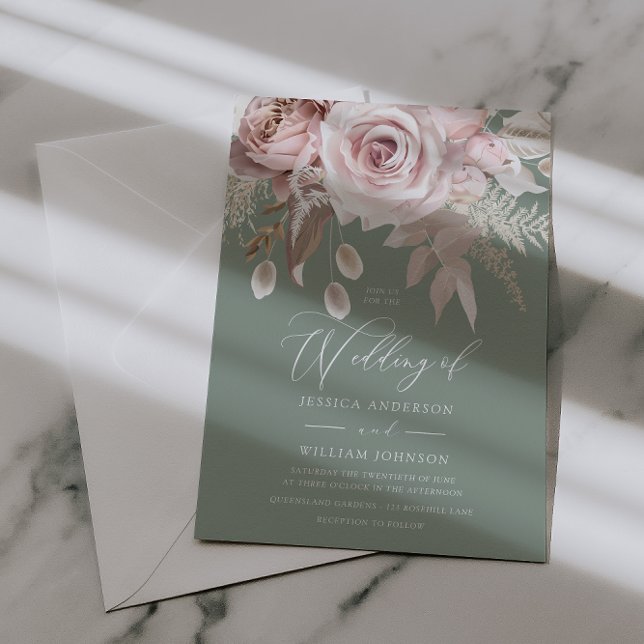 Invitation Mariage Tendance Designer Blush & Sauge (Créateur téléchargé)