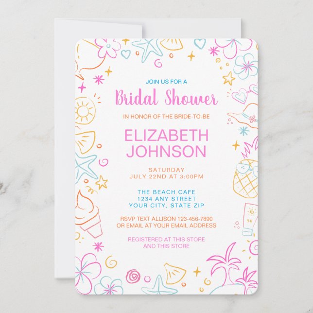 Invitation Mariage Tendance et Fantaisiste à la Plage (Devant)