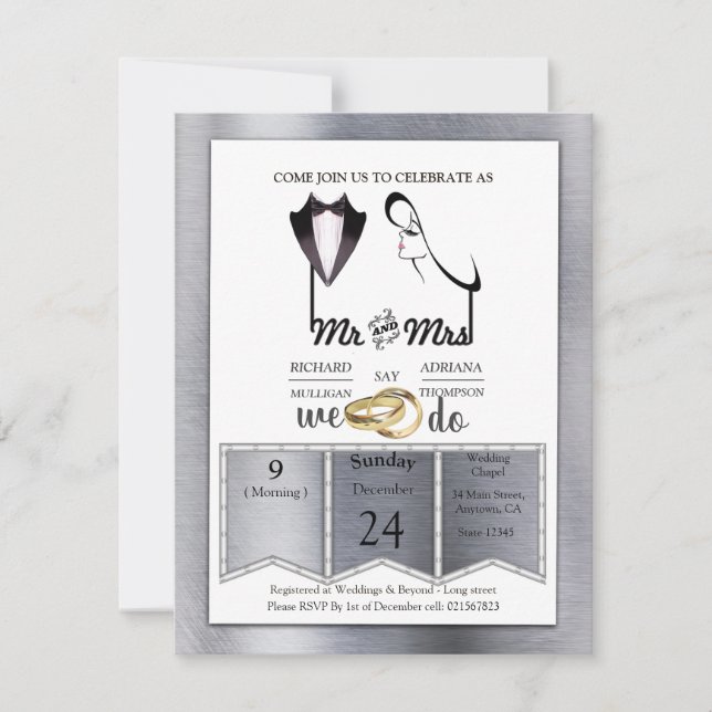 Invitation Mariage Tendance Feuille d'Or-Argent-Laiton (Devant)