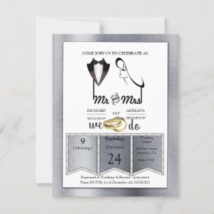Invitation Mariage Tendance Feuille d'Or-Argent-Laiton