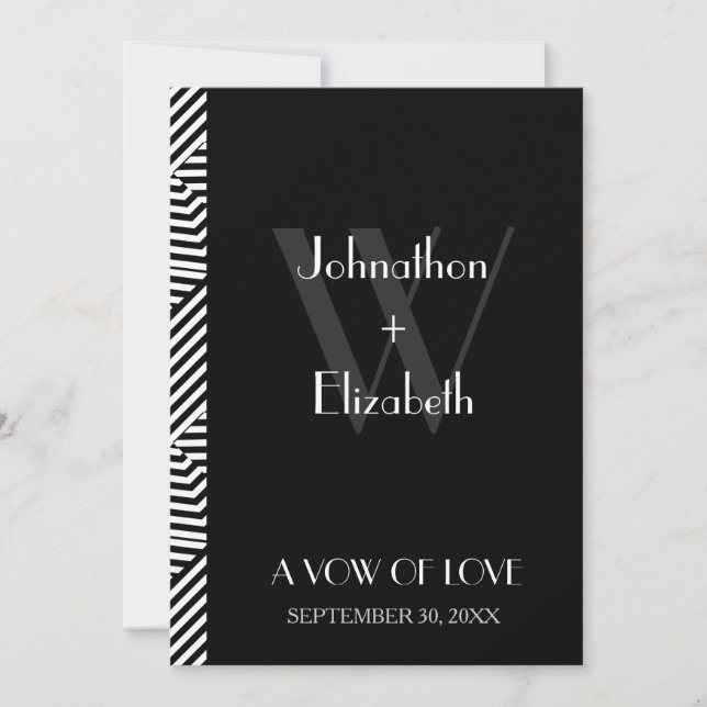 Invitation Mariage tendance Monogramme noir et blanc (Devant)
