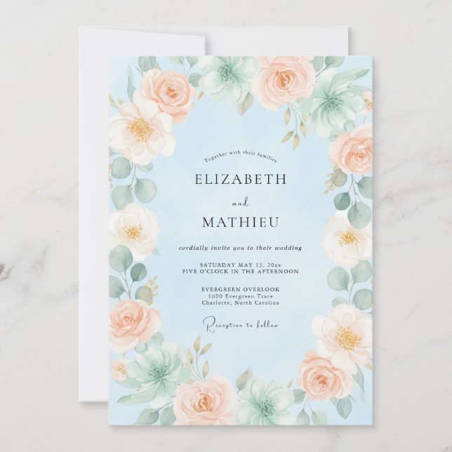 Invitation Mariage Tendre et Douce Succulente Bleu Clair (Devant)