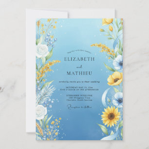 Invitation Mariage Tendre Eucalyptus Jaune Azur Tournesol