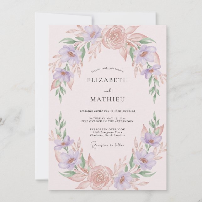 Invitation Mariage Tendre Rose Pâle de Printemps (Devant)