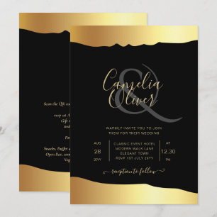Invitation Mariage Tenue de Soirée Écriture sur Papier Doré É