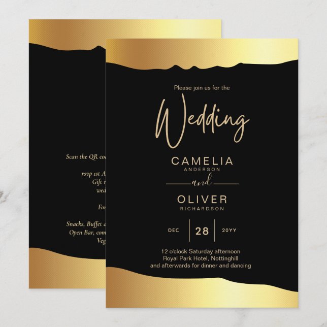 Invitation Mariage Tenue de Soirée Écriture sur Papier Doré É (Devant / Derrière)