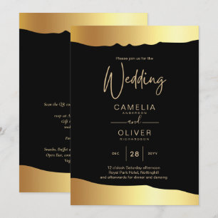 Invitation Mariage Tenue de Soirée Écriture sur Papier Doré É