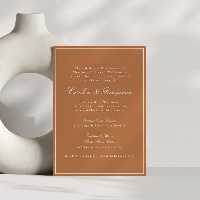 Invitation Mariage Terracotta à Bordure Classique Formel Scri (Créateur téléchargé)