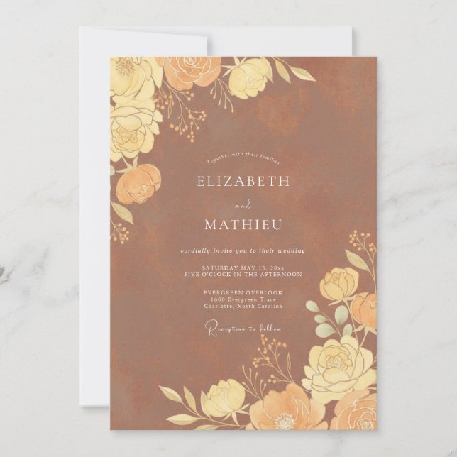 Invitation Mariage Terracotta Ambre Ranunculus Eucalyptus (Devant)
