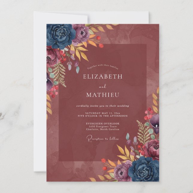 Invitation Mariage Terracotta Améthyste Pétales (Devant)