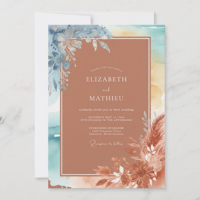 Invitation Mariage Terracotta Aqua Pampas Eucalyptus (Devant)