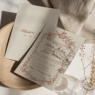 Invitation Mariage Terracotta Argent Vieux Brûlé Orange Rétro