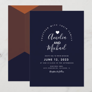 Invitation Mariage Terracotta au Chocolat Foncé de la Marine 