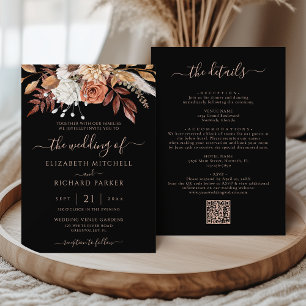 Invitation Mariage Terracotta Automne Floral Noir Tout En Un