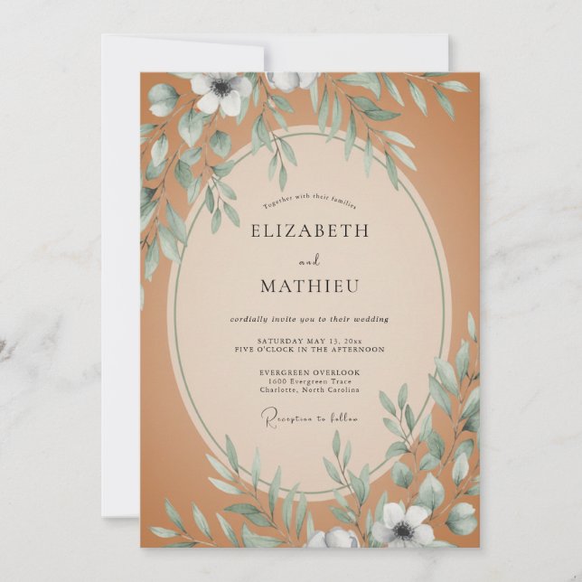 Invitation Mariage Terracotta aux Feuilles Feutrées (Devant)