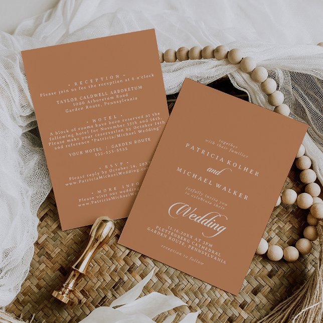 Invitation Mariage Terracotta Avant et Arrière Calligraphie (Créateur téléchargé)