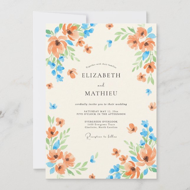 Invitation Mariage Terracotta Azur Coquelicot (Devant)
