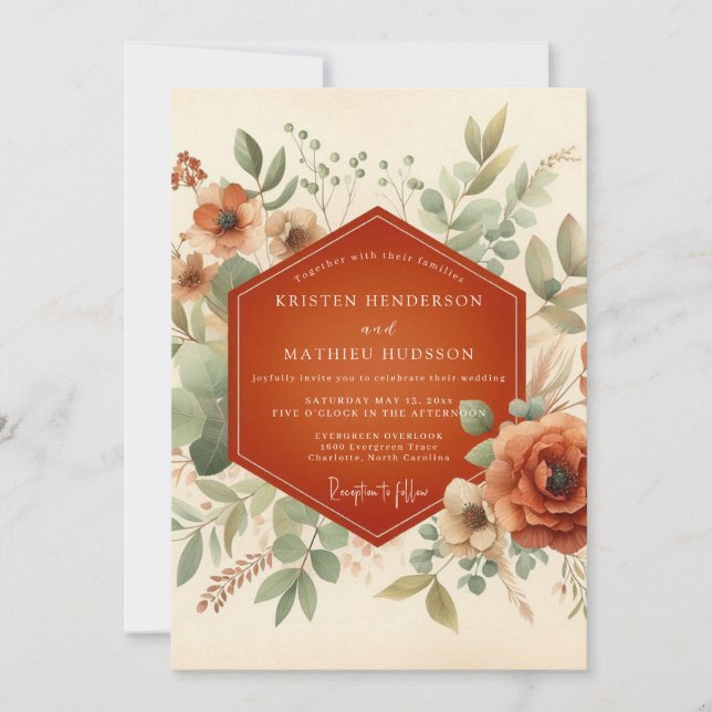 Invitation Mariage Terracotta Bohemian Bloom (Devant)