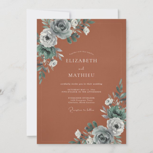 Invitation Mariage Terracotta Brushstroke Bloom (Devant)