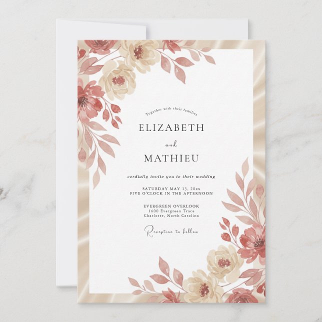 Invitation Mariage Terracotta Champagne Feuillu (Devant)