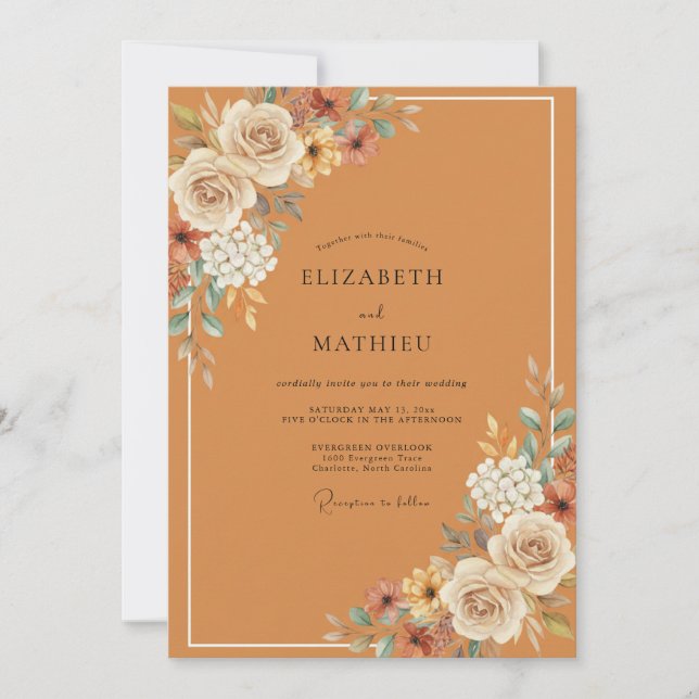 Invitation Mariage Terracotta Cream Bloom (Devant)