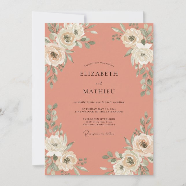 Invitation Mariage Terracotta Crème Ranunculus Eucalyptus (Devant)