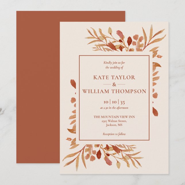 Invitation Mariage Terracotta d'Automne Rustique (Devant / Derrière)