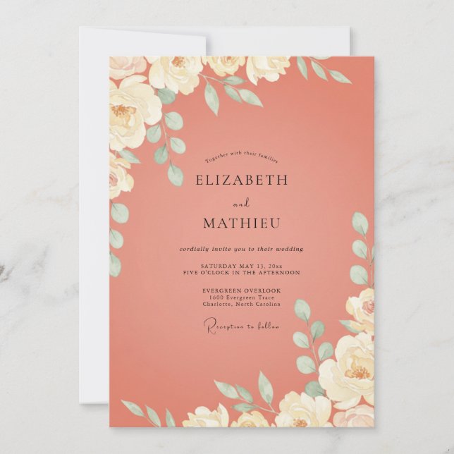 Invitation Mariage Terracotta Feuille Ivoire (Devant)