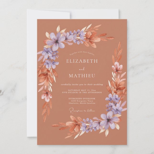 Invitation Mariage Terracotta Fleurissant Lavande (Devant)