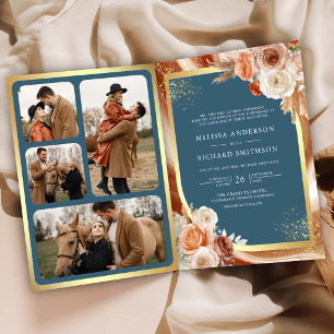 Invitation Mariage Terracotta Floral Pampas Poussière d'Or Bl
