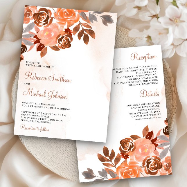 Invitation Mariage Terracotta Floral Rustique Champêtre Tout  (Créateur téléchargé)