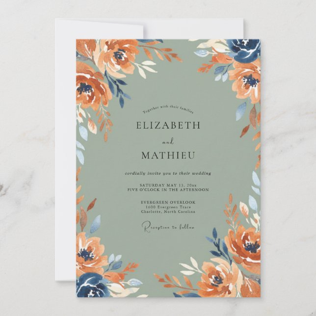 Invitation Mariage Terracotta Navy Bloom (Devant)
