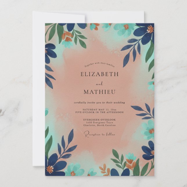 Invitation Mariage Terracotta Navy Feuillu (Devant)