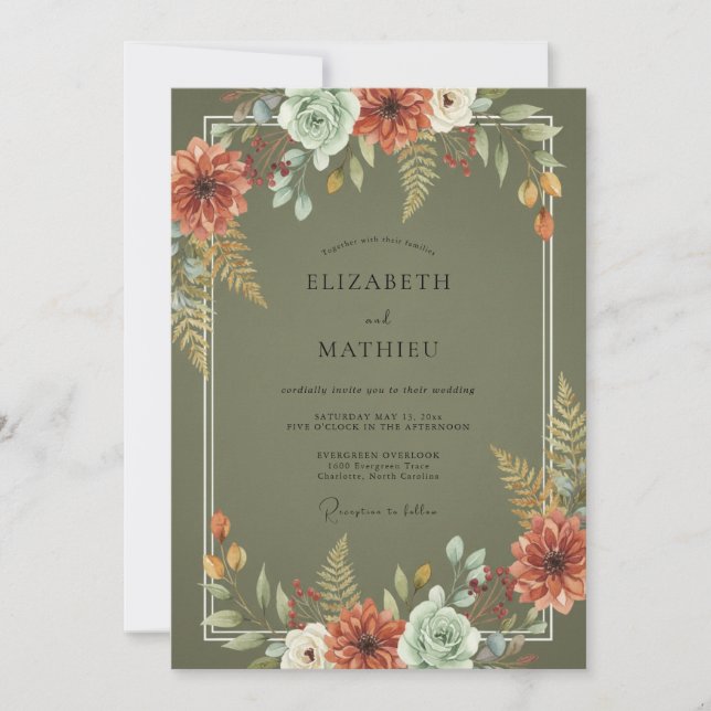 Invitation Mariage Terracotta Olive Fern (Devant)
