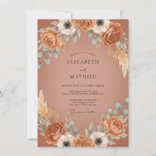 Invitation Mariage Terracotta Pampas Feuillu