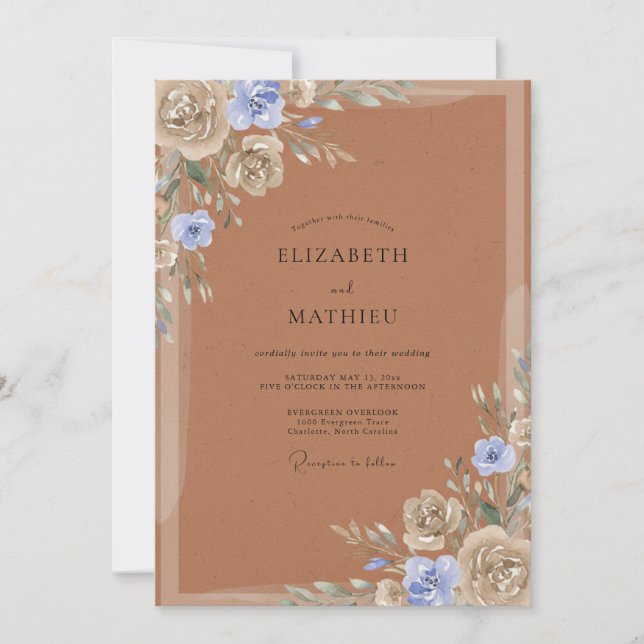 Invitation Mariage Terracotta Pervenche Gris Eucalyptus (Devant)