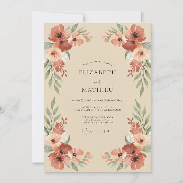 Invitation Mariage Terracotta Poppy Champagne (Devant)