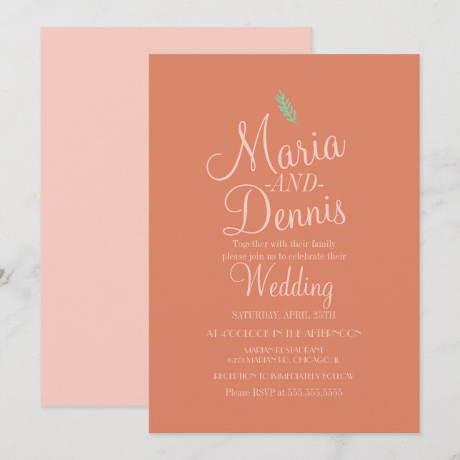 Invitation Mariage Terracotta Rose Clair Simple Automnal (Devant / Derrière)