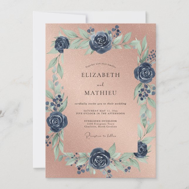 Invitation Mariage Terracotta Rose Cobalt (Devant)